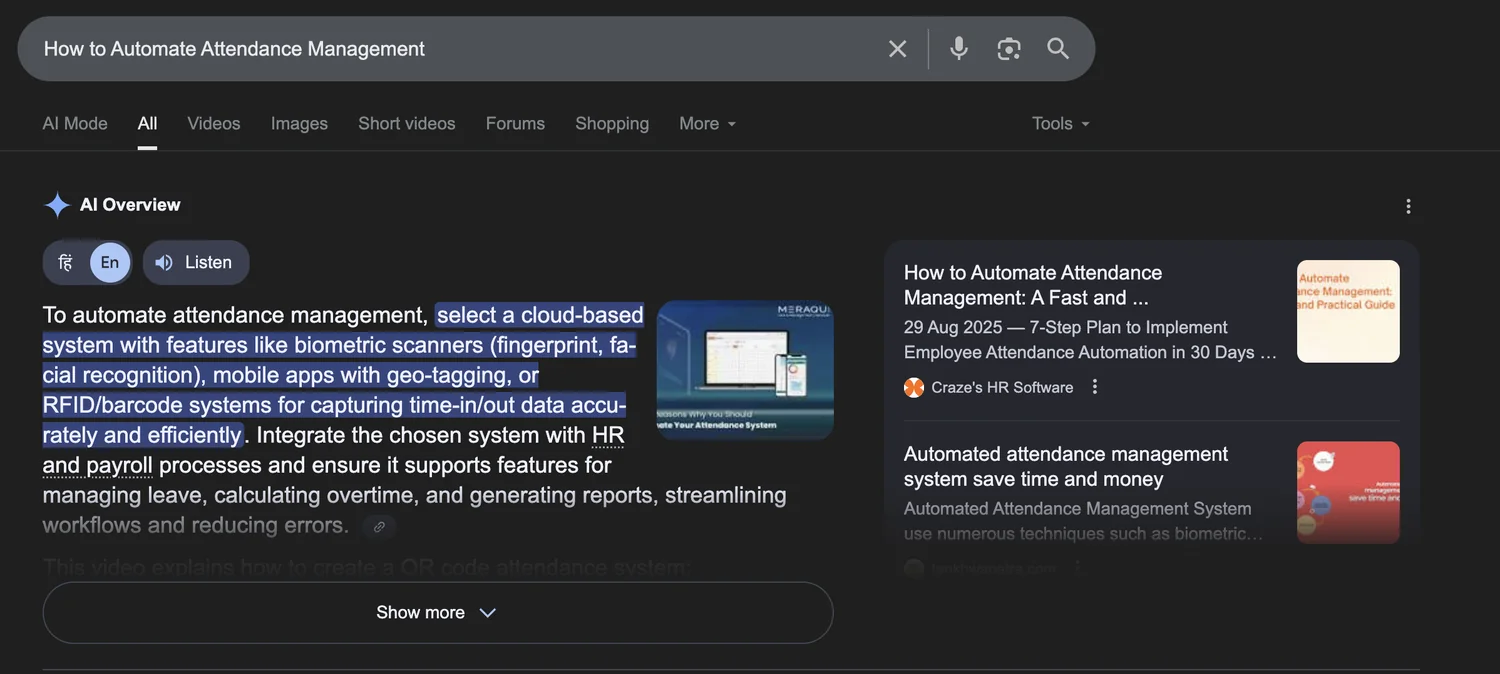 Google AI Overview citation: "how to automate attendance management".