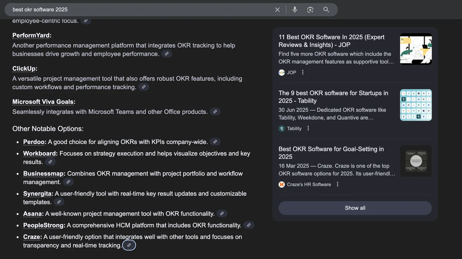 Ranking on "best okr software 2025", listed among the category leaders.