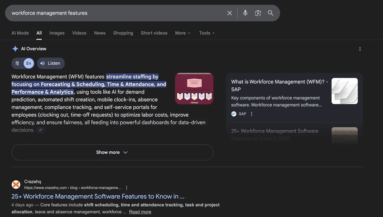 Ranking on "workforce management features".